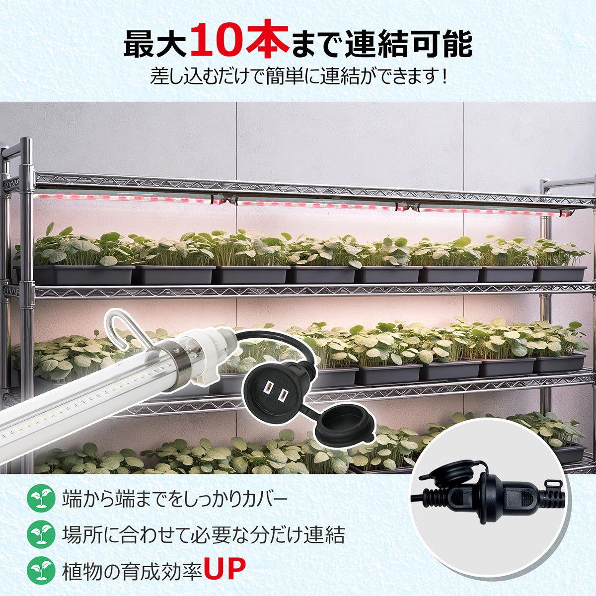 植物育成用 直管型LEDライト 連結可能