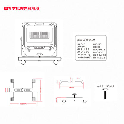 LED投光器用床置きスタンド H型 ワッシャ- ノブボルト付属