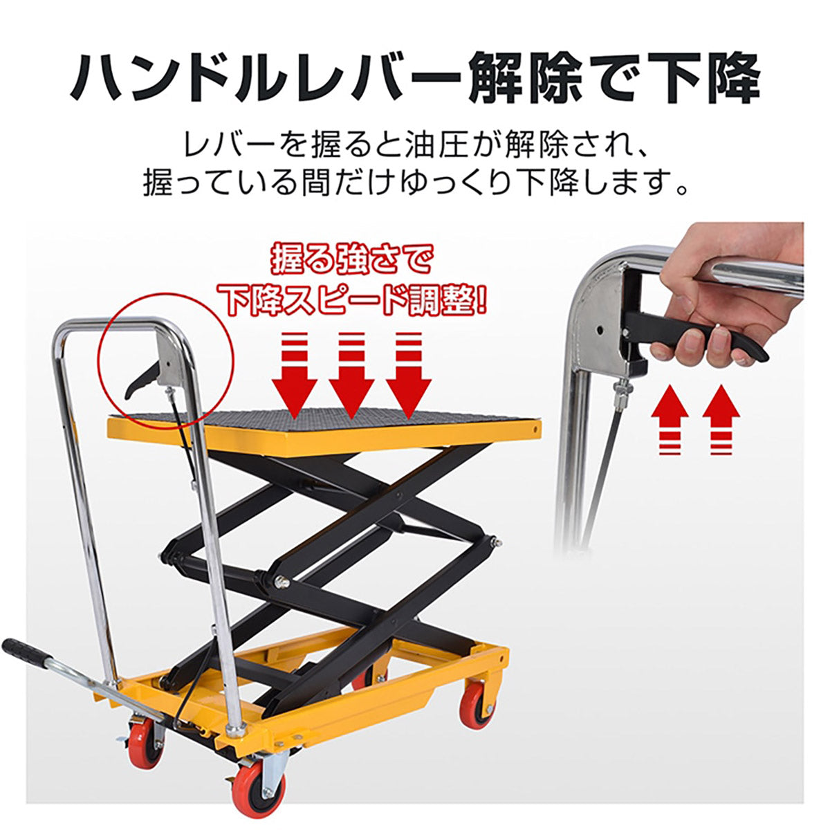 油圧式リフトテーブル　滑り止めマット付き