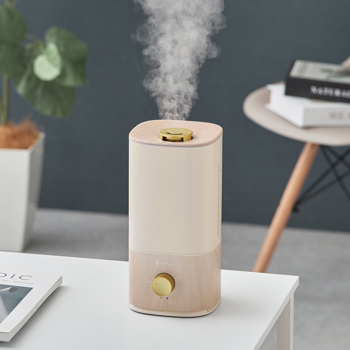 上部給水超音波式コンパクト加湿器-Premium WOOD- ホワイトウッド