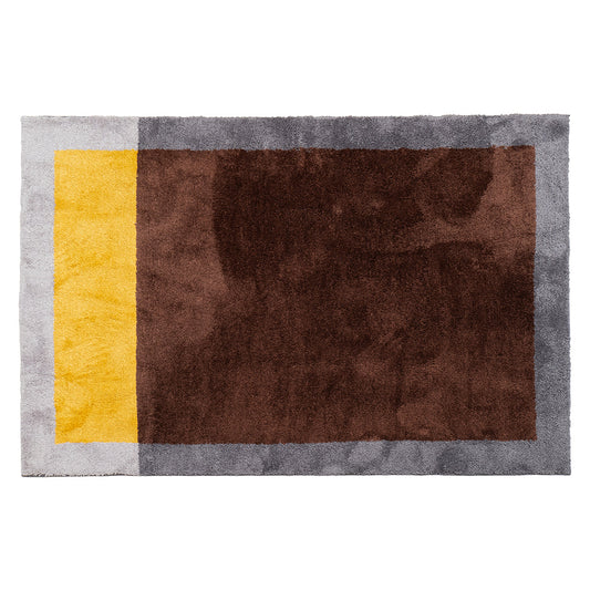 フレームブロックフックラグ130×190cm（ブラウン×イエロー/ライトグレー×ネイビー）