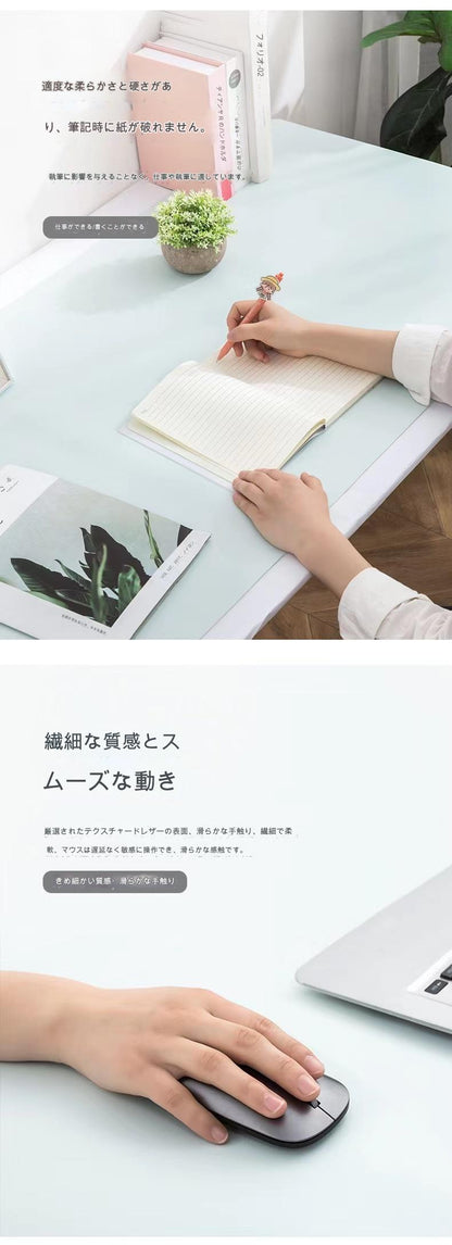 フェイクレザーデスクマット８０×４０㎝水色＋ミント　Ｄ８０４０Ｐ１