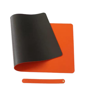 フェイクレザーデスクマット８０×４０㎝深緑＋オレンジ　Ｄ８０４０Ｐ１