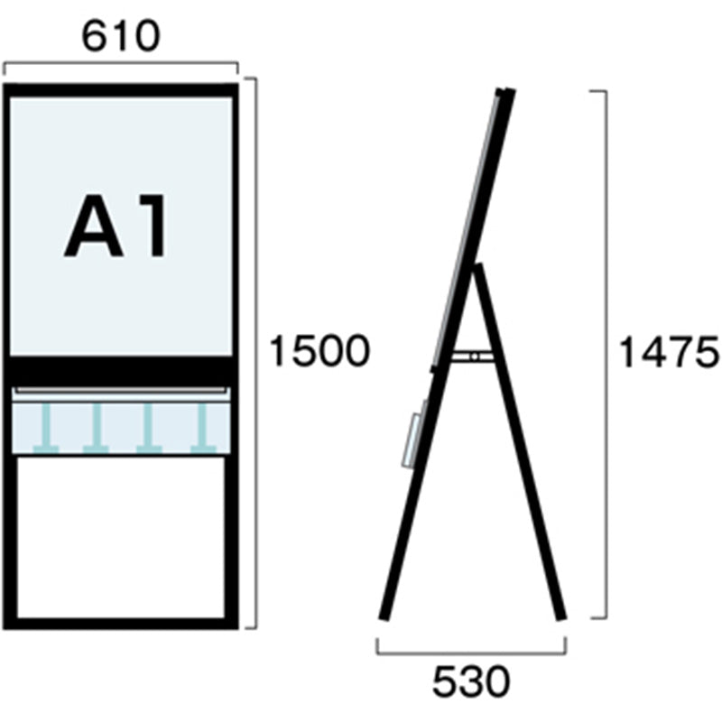 ブラックパンフレットケーススタンド看板　片面　ポスター上　Ａ１　ＢＰＣＳＫＵ－Ａ１Ｋ