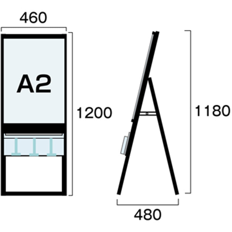 ブラックパンフレットケーススタンド看板　片面　ポスター上　Ａ２　ＢＰＣＳＫＵ－Ａ２Ｋ