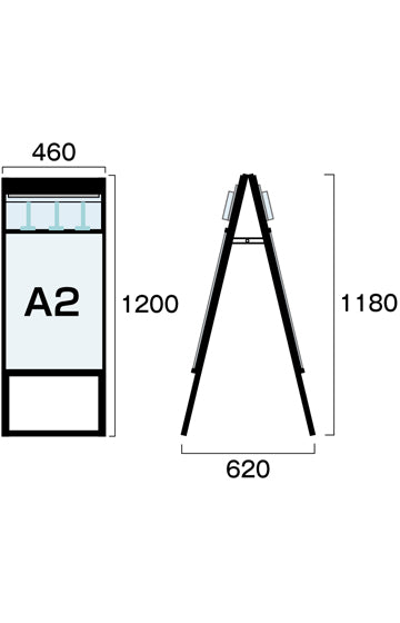 ブラックパンフレットケーススタンド看板　両面　ポスター下　Ａ２　ＢＰＣＳＫＤ－Ａ２Ｒ
