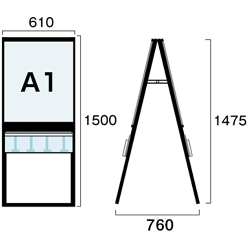 ブラックパンフレットケーススタンド看板　両面　ポスター上　Ａ１　ＢＰＣＳＫＵ－Ａ１Ｒ