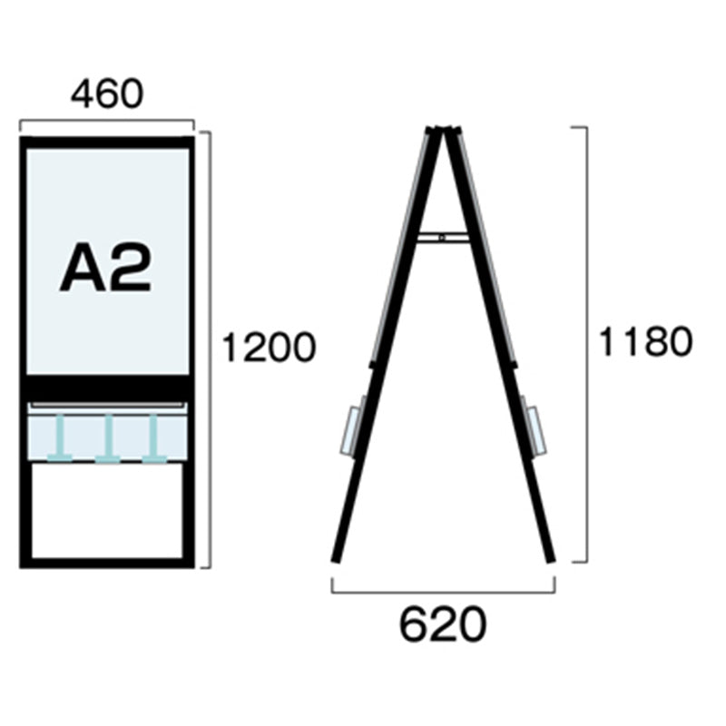 ブラックパンフレットケーススタンド看板　両面　ポスター上　Ａ２　ＢＰＣＳＫＵ－Ａ２Ｒ