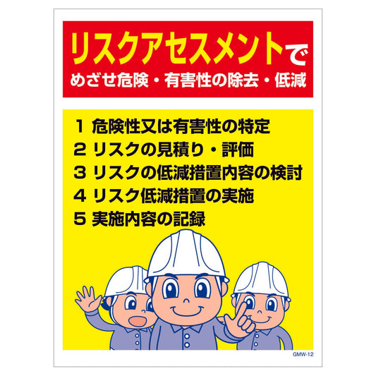 マンガ標識　マグネット　ＧＭＷ－Ｍ１２　リスクアセスメントでめざせ危険・・・