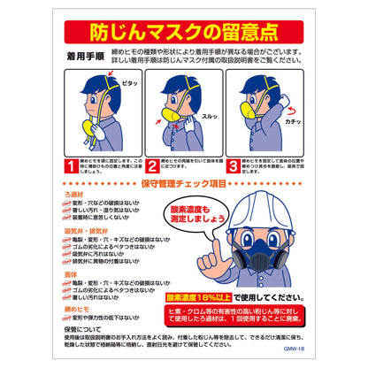 マンガ標識　マグネット　ＧＭＷ－Ｍ１８　粉塵マスクの留意点
