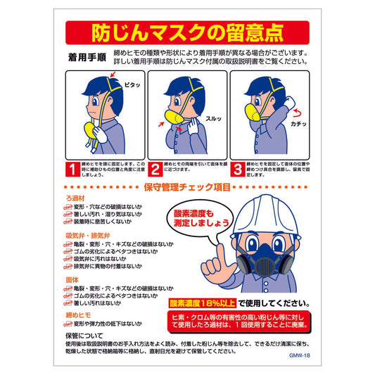 マンガ標識　マグネット　ＧＭＷ－Ｍ１８　粉塵マスクの留意点