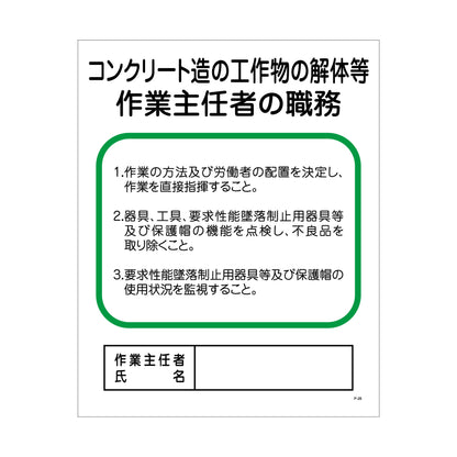Ｐー２６　コンクリート造の工作物の解体等作業主任者の職務