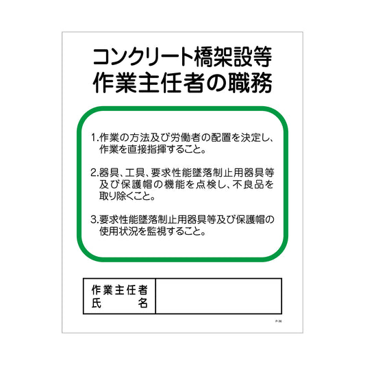 Ｐー３６　コンクリート橋架設等作業主任者の職務