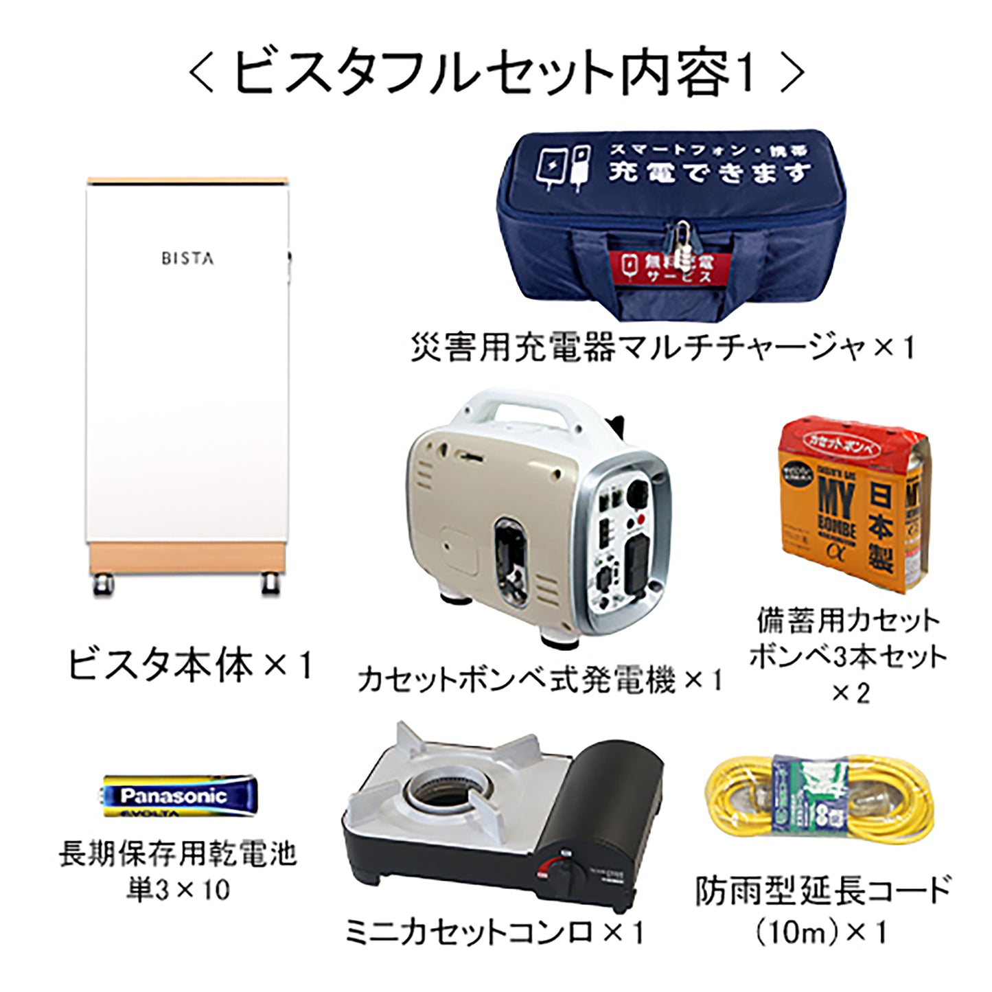 災害用備蓄スタンドＢＩＳＴＡ（ビスタ）キャスター付き　フルパッケージ　黒