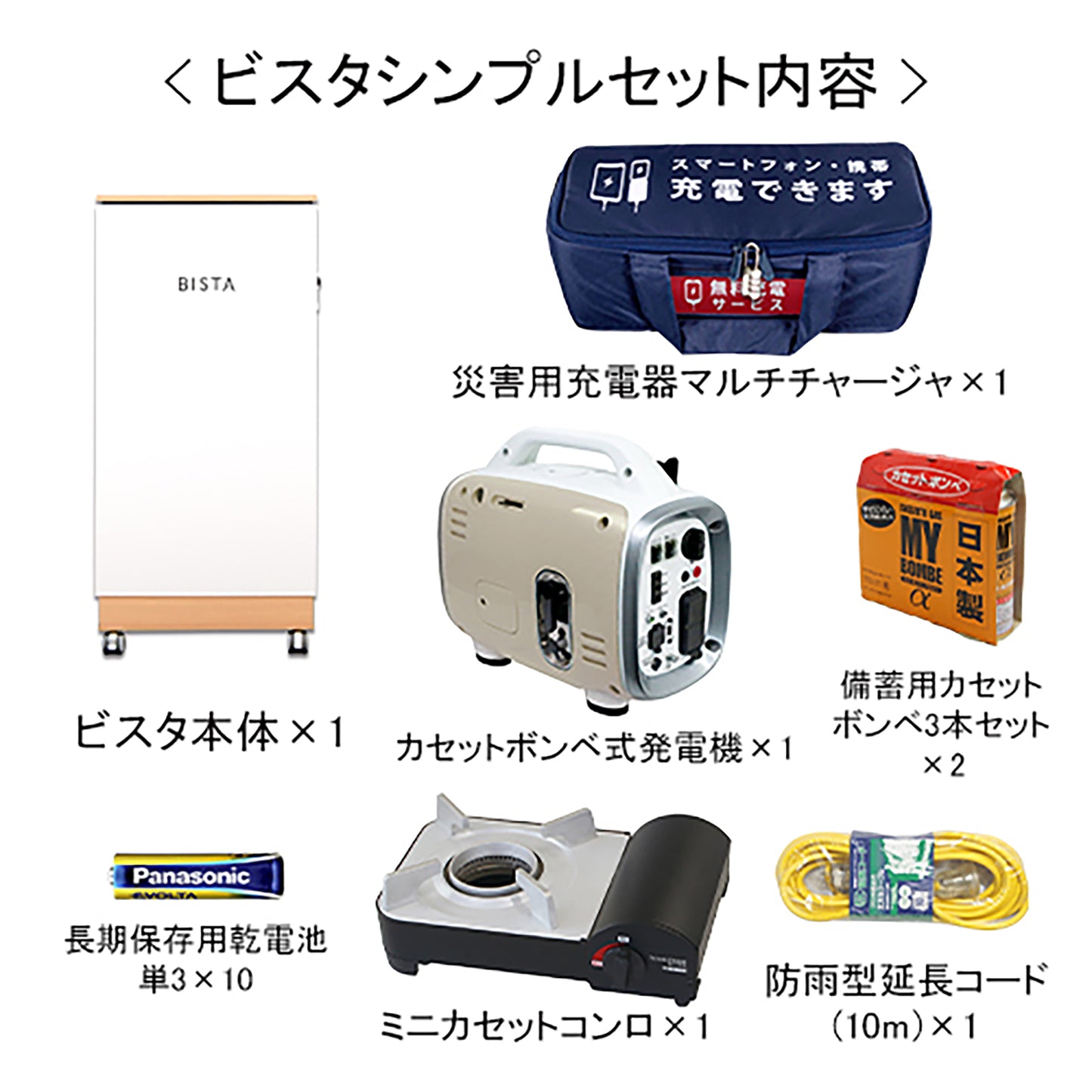 災害用備蓄スタンドＢＩＳＴＡ（ビスタ）キャスター付き　シンプルパッケージ　白