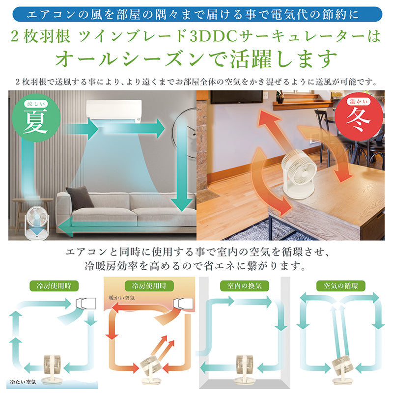 ＱＵＡＤＳ　ツインブレード３ＤＤＣサーキュレーター　ＤＵＯ　ＡＩＲ　アイボリー